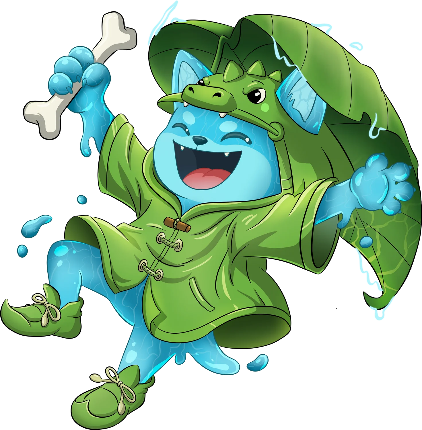 Raincoat Dino, an Arcana Inu